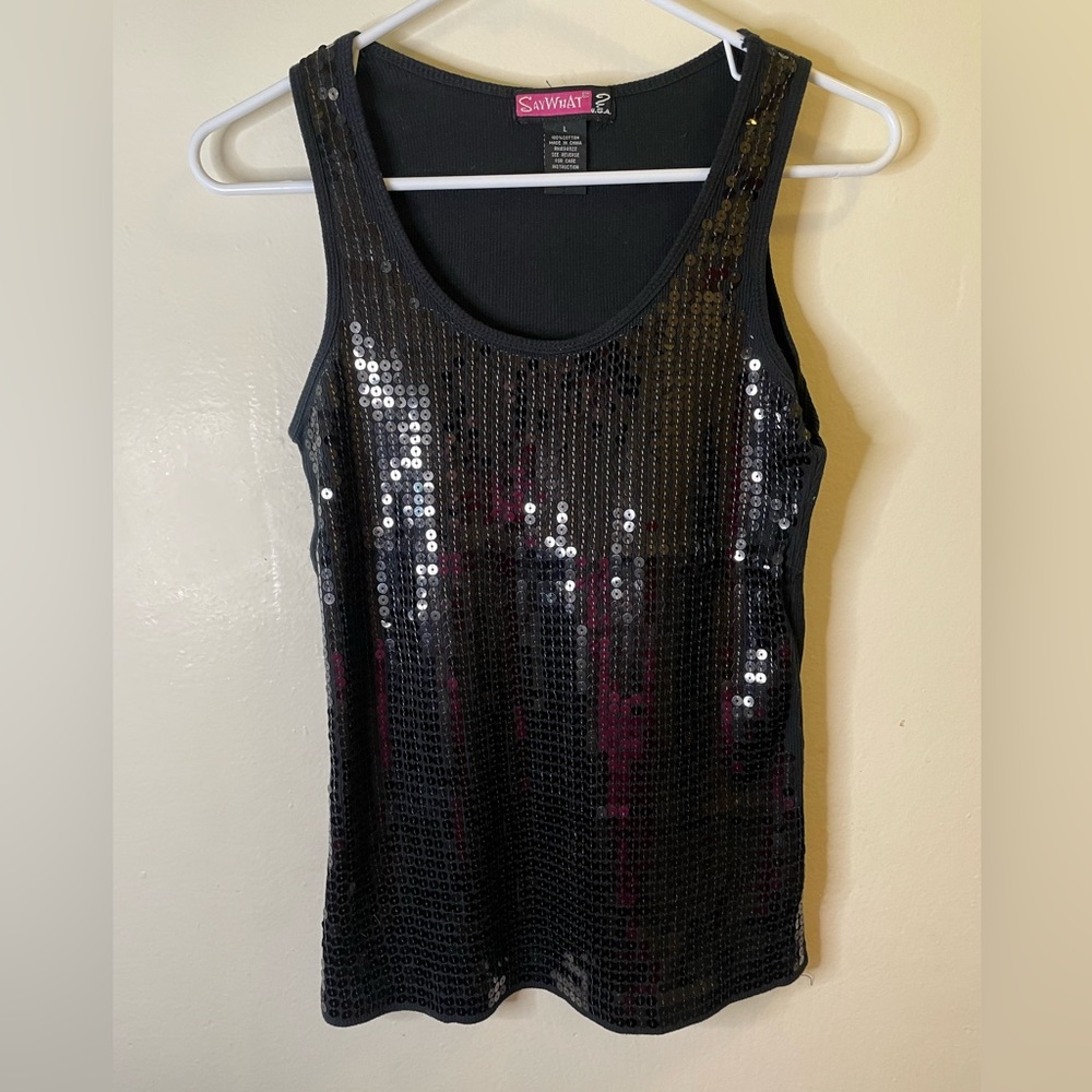Black Sequin Tank Top 100% Cotton